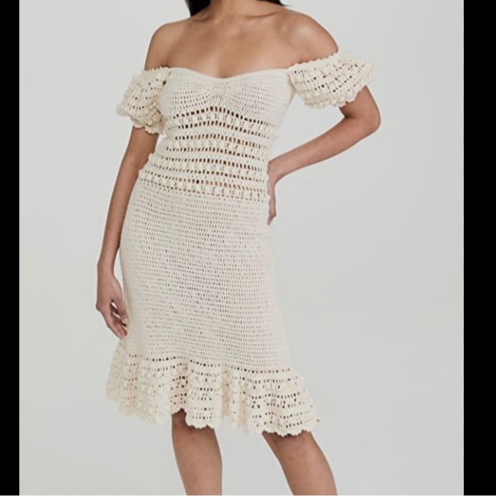 Elegant Cream Off-Shoulder Crochet Dress
